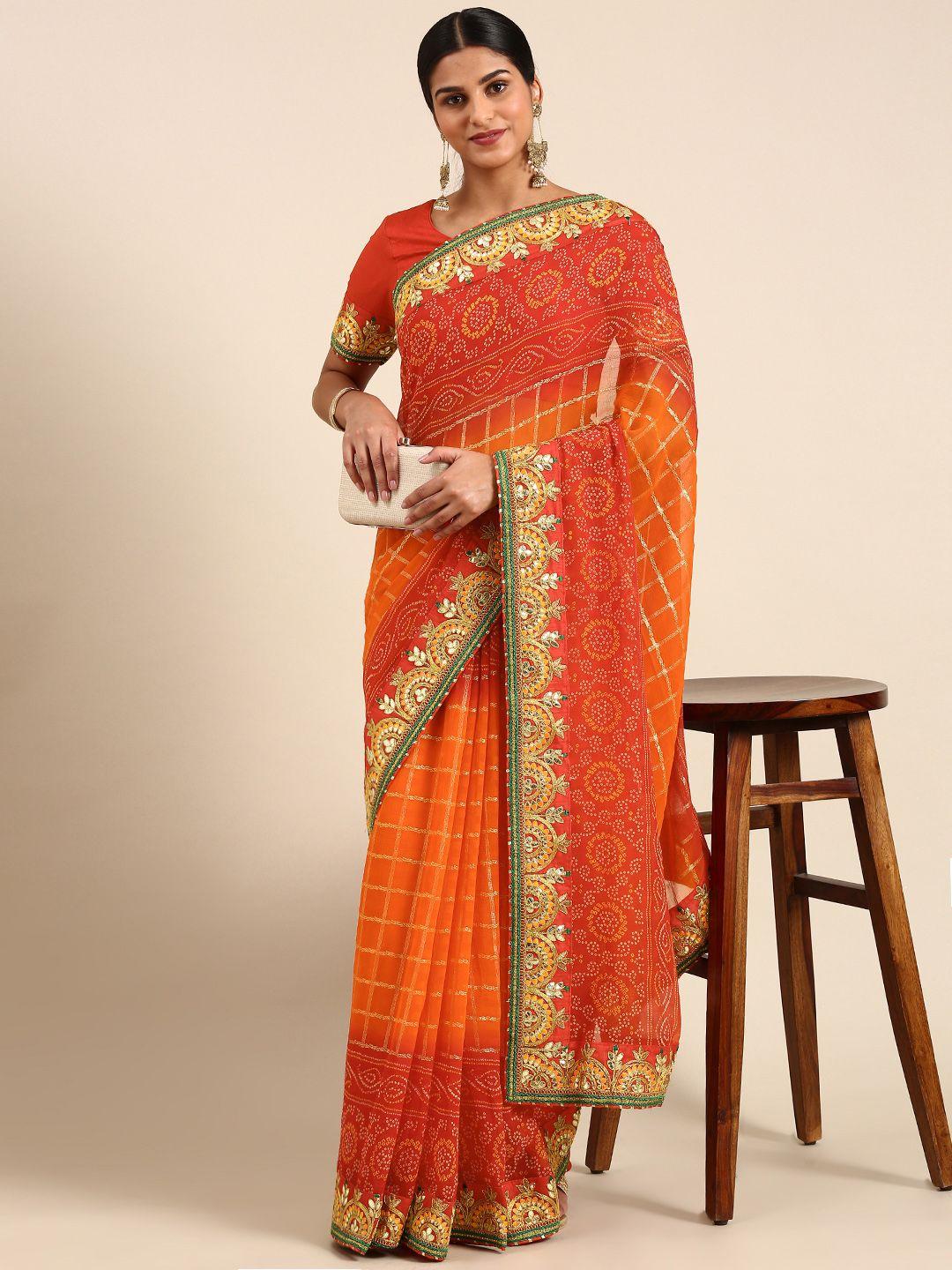 rachna poly georgette printed embroidered bandhani saree