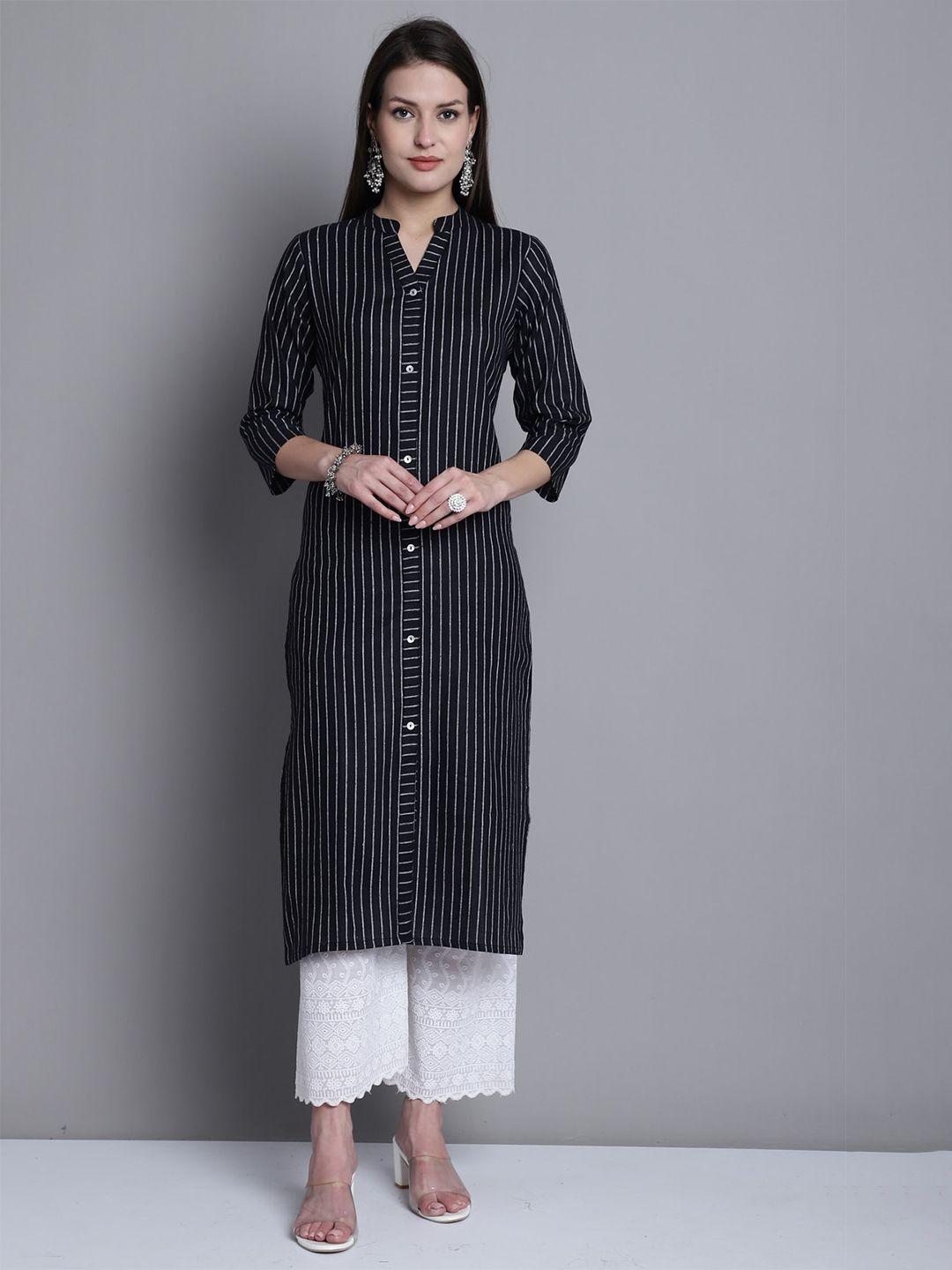 rachna vertical striped mandarin collar cotton kurta