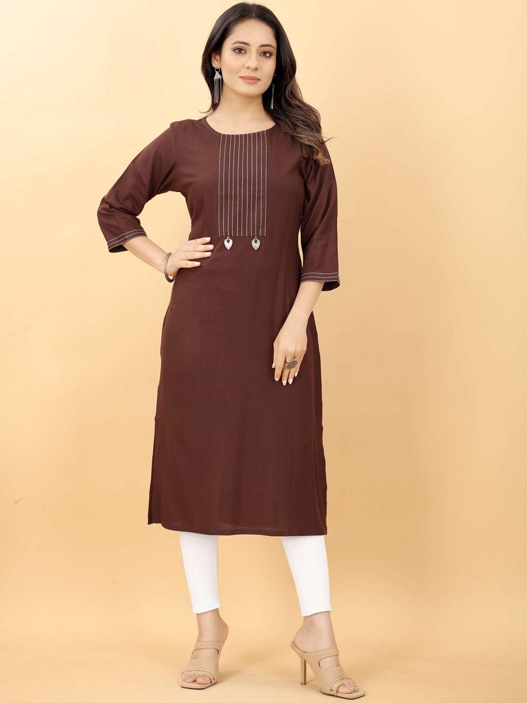 rachna women brown thread work pathani kurta