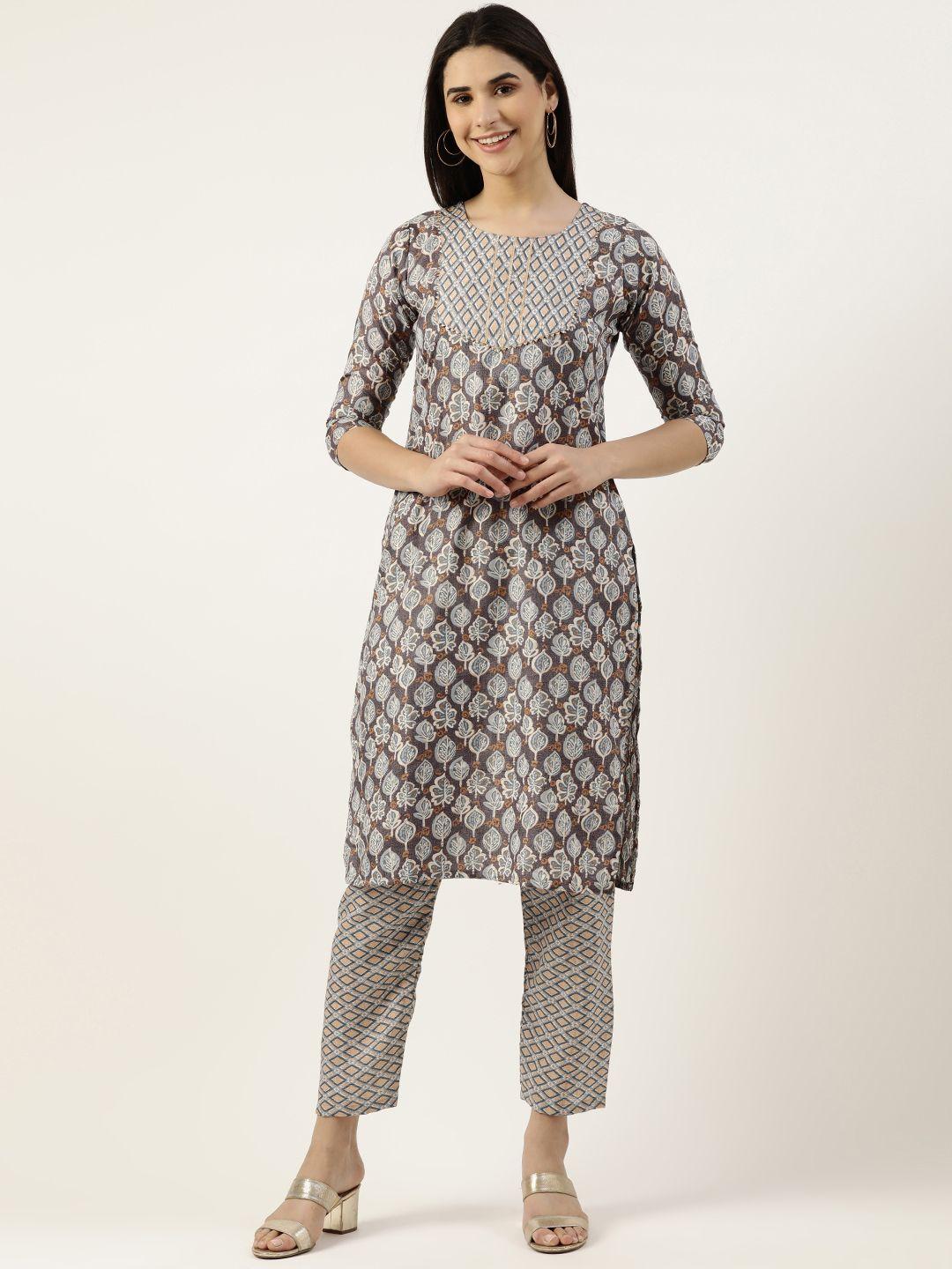 rachna women ethnic motifs printed gotta patti jute cotton kurta with trousers