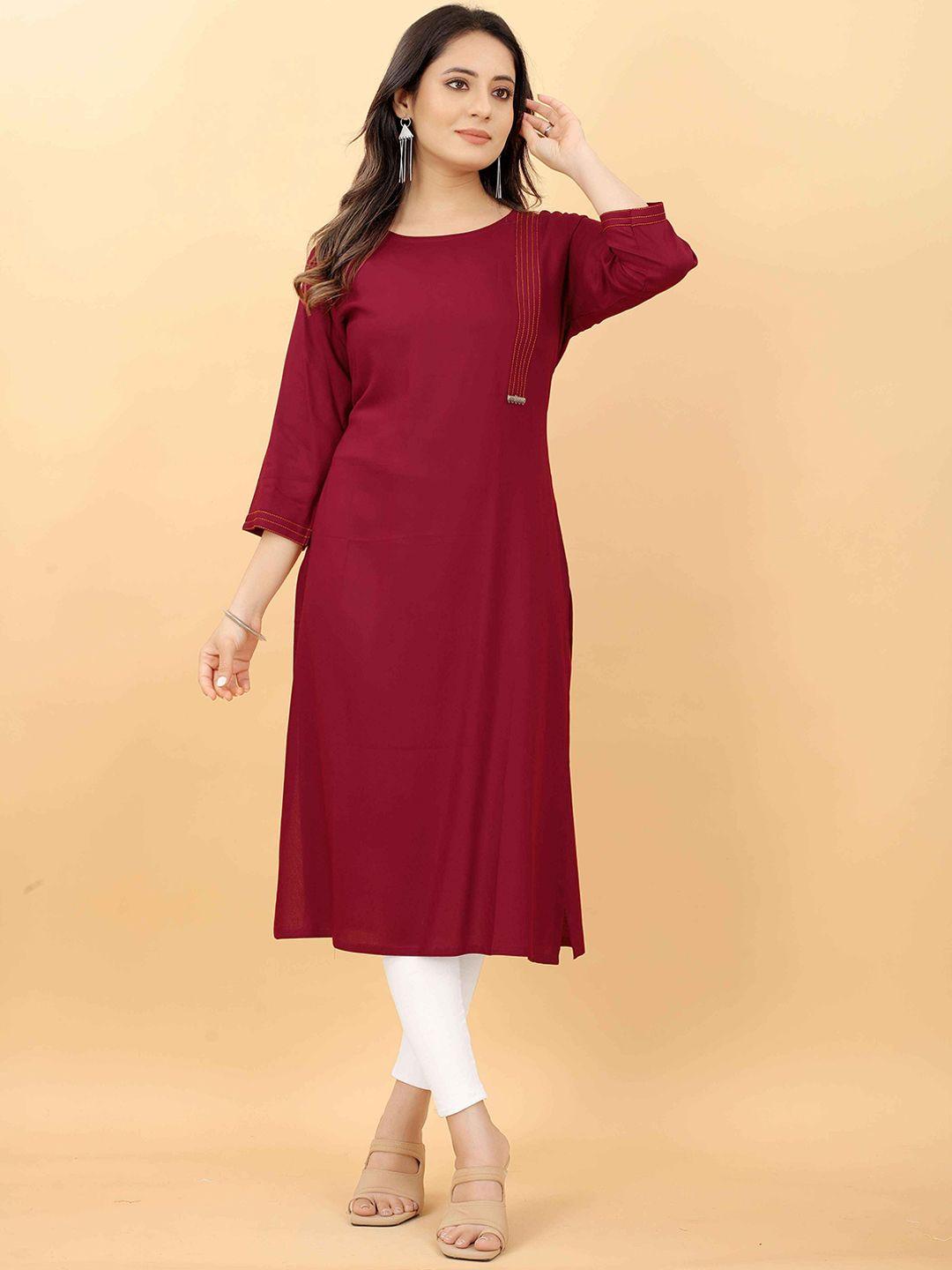 rachna women maroon thread work kurta