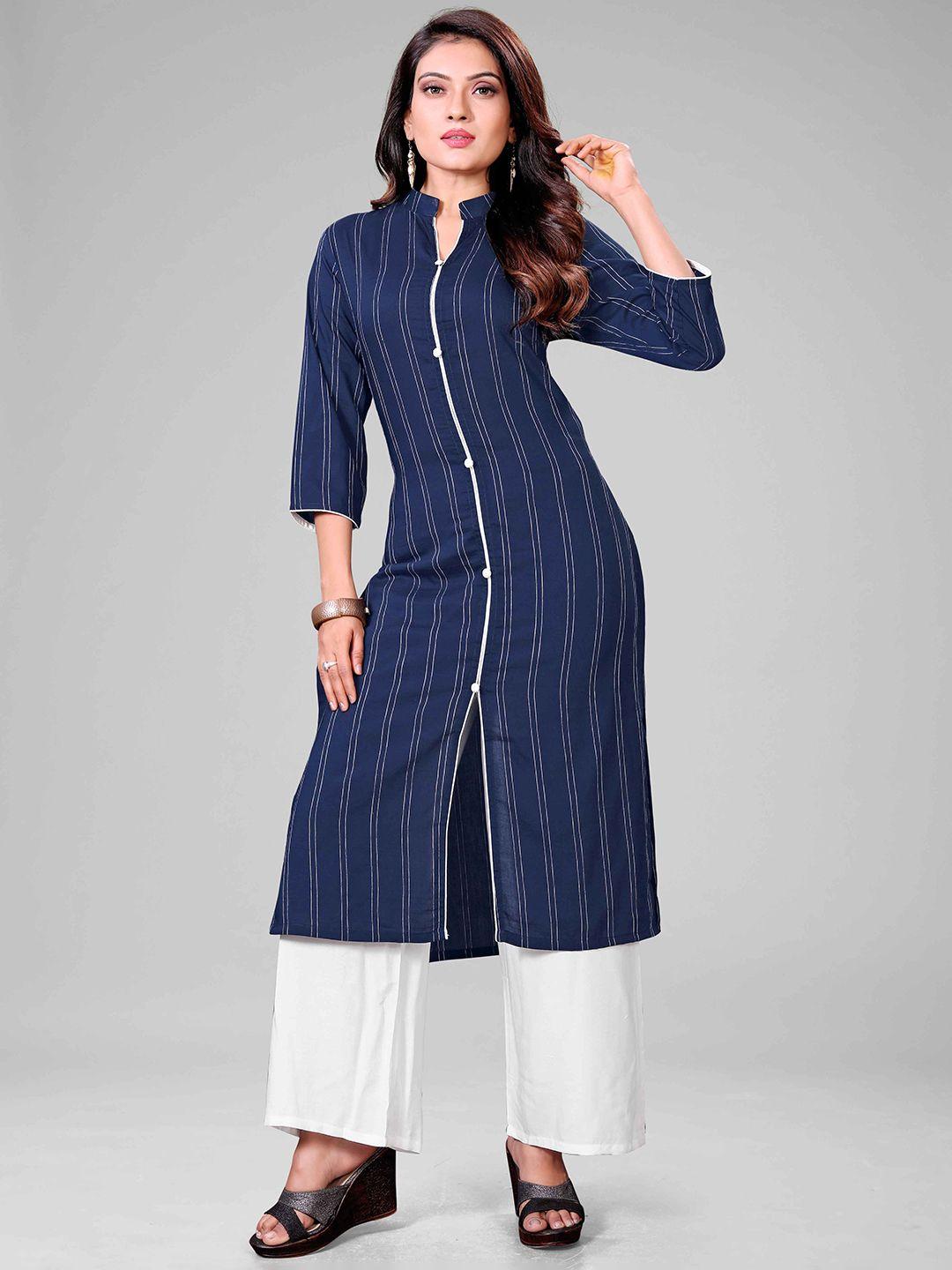 rachna women navy blue panelled kurta with palazzos