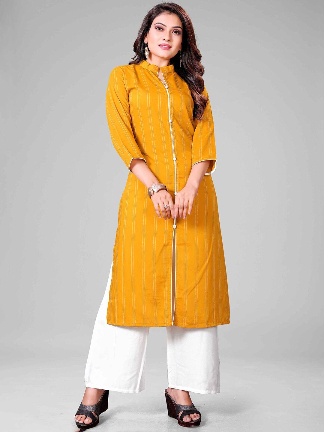 rachna women yellow striped kurta with palazzos