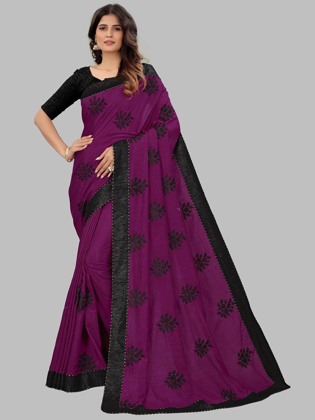 radadiyatrd magenta & black floral embroidered silk cotton saree