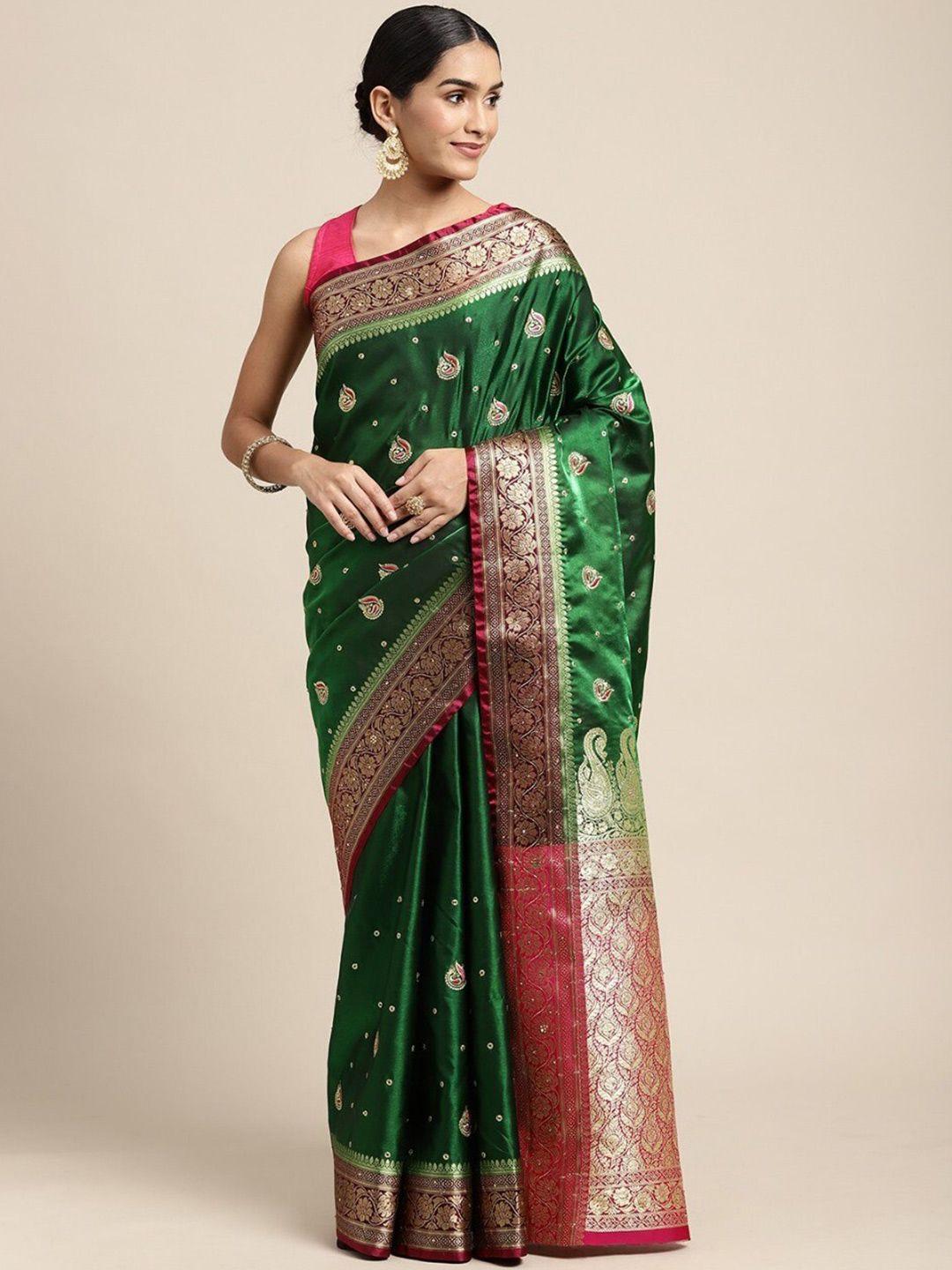 radadiyatrd green & pink woven design zari silk cotton kanjeevaram saree