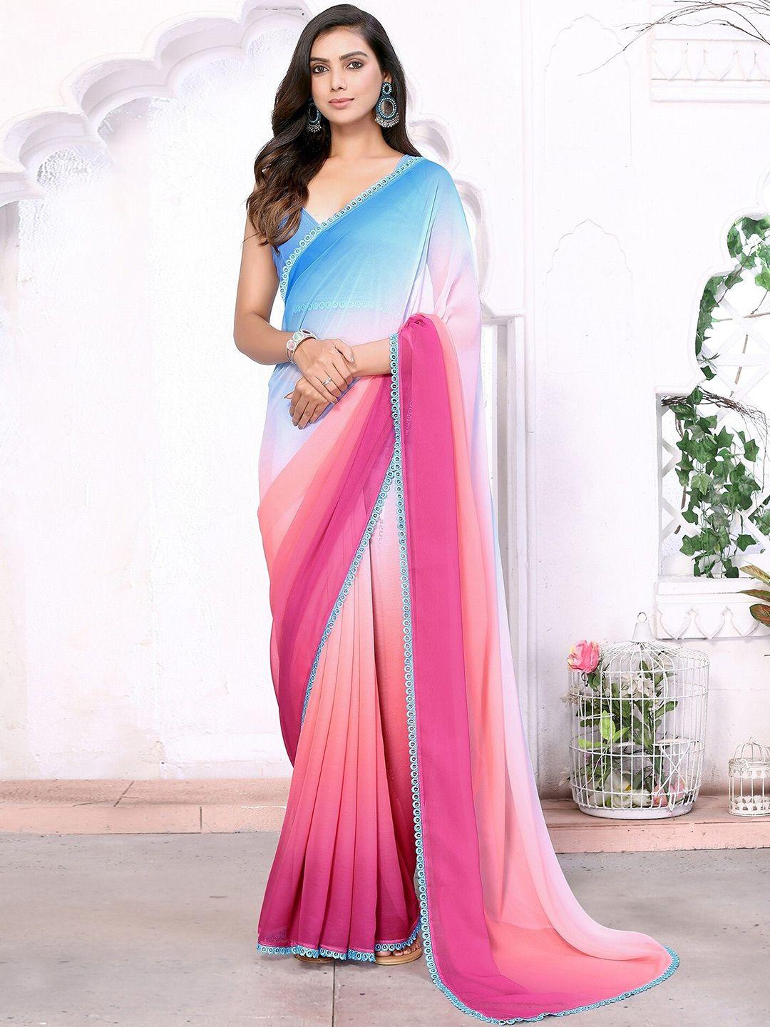 radadiyatrd pink & blue ombre embroidered pure georgette saree