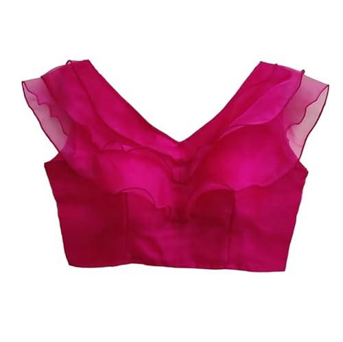 radhye creations women organza regular fit v-neck sleeveless readymade butterfly blouse (pink) size:-36