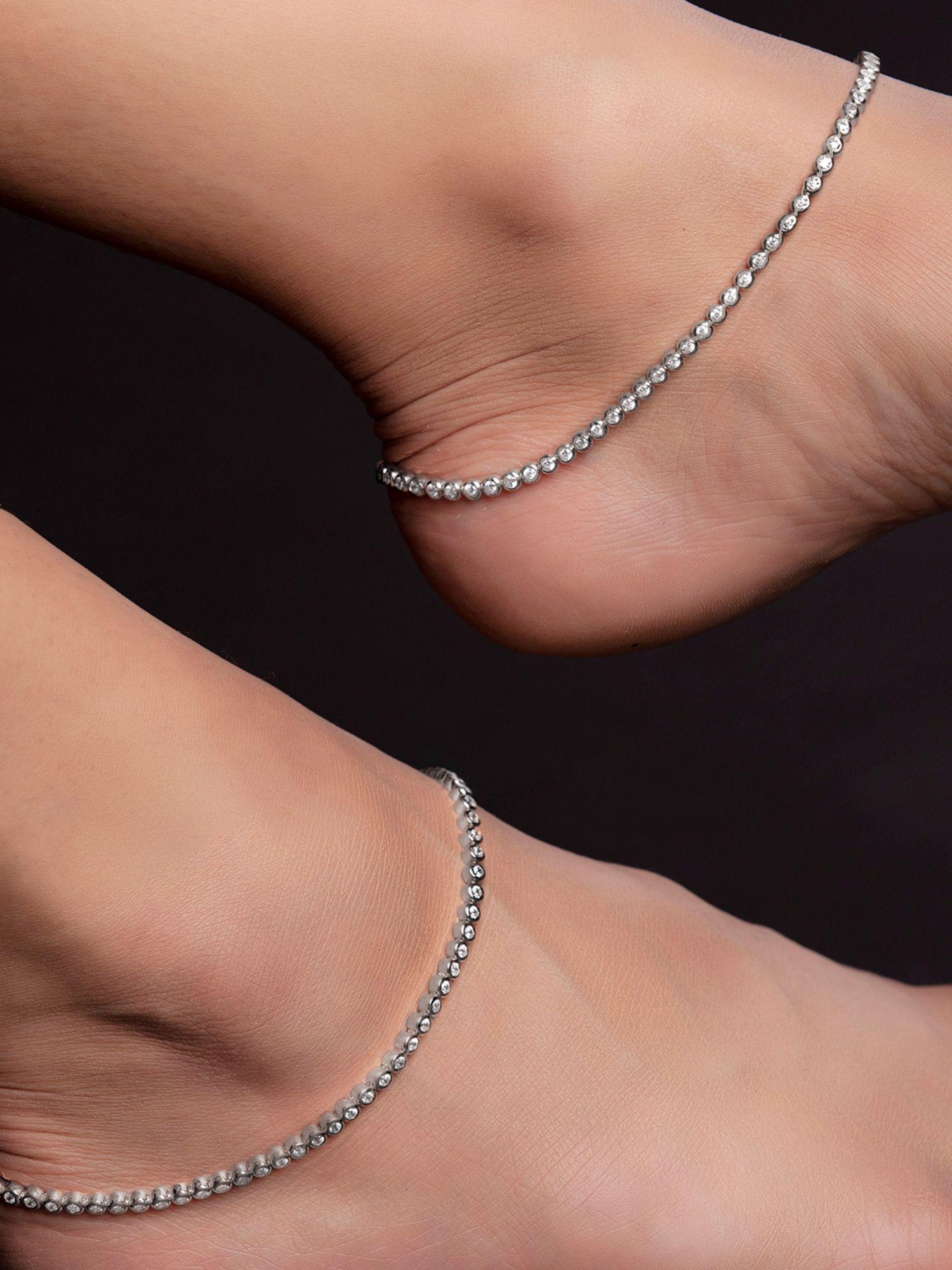 radiant circles 925 sterling silver rhodium-plated circle anklet- pair