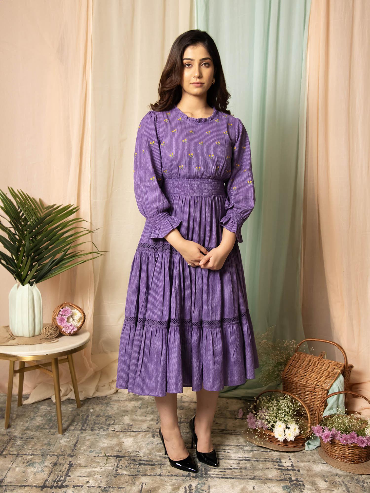 radiant meadows purple cotton kantha tiered dress