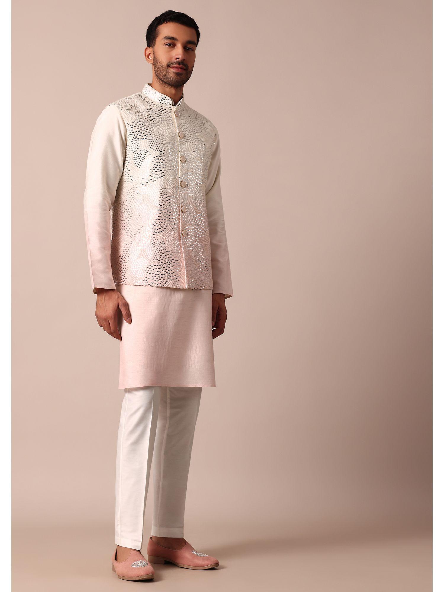 radiant ombre pink silk jacket kurta with pant for men (set of 3)