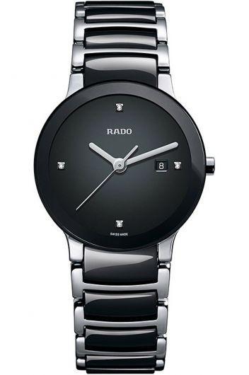 rado centrix black dial quartz watch with steel & ceramic bracelet for women - r30935712
