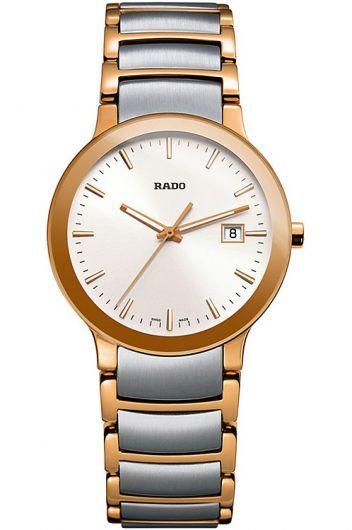 rado centrix silver dial quartz watch with steel & rose gold pvd bracelet for women - r30555103