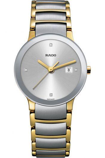 rado centrix silver dial quartz watch with steel & yellow gold pvd bracelet for women - r30932713