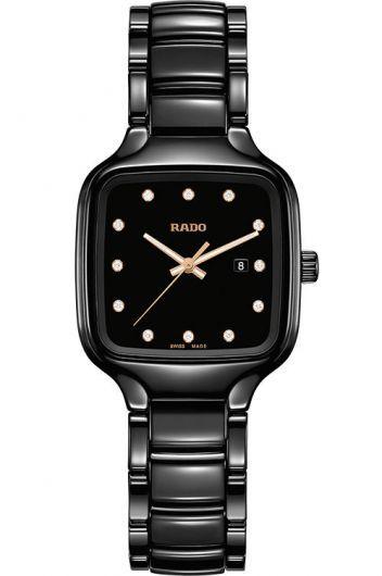rado true square black dial quartz watch with ceramic strap for women - r27080702