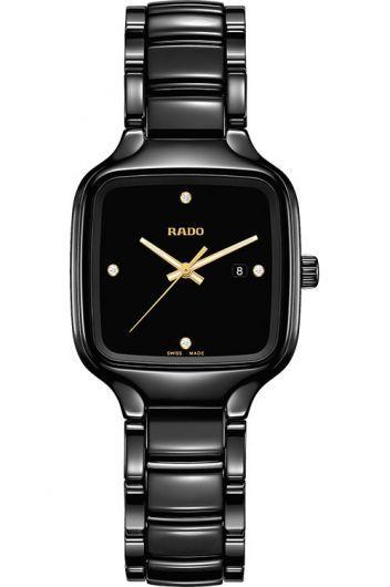 rado true square black dial quartz watch with ceramic strap for women - r27080722