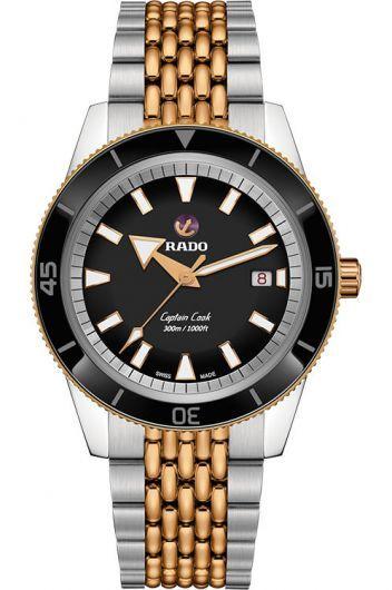 rado captain cook black dial automatic watch with steel & rose gold pvd bracelet for men - r32137153