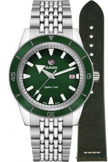 rado captain cook green dial automatic watch with steel bracelet for men - r32505318