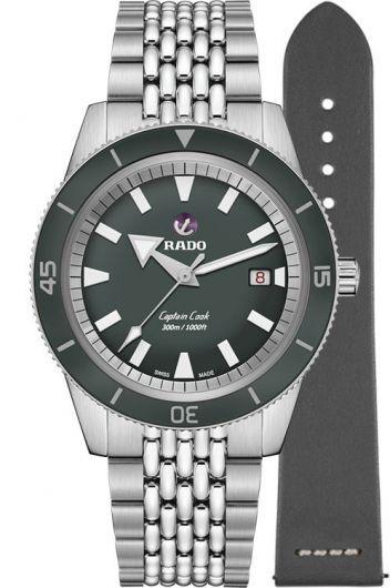 rado captain cook grey dial automatic watch with steel bracelet for men - r32105103