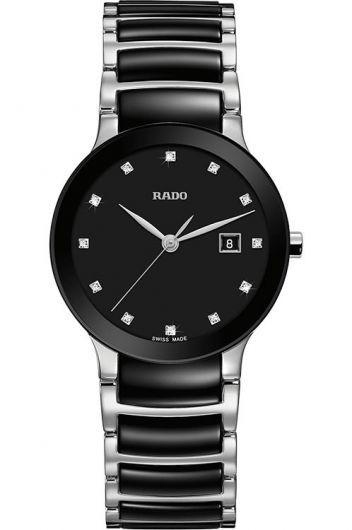 rado centrix black dial quartz watch with steel & ceramic bracelet for women - r30935752