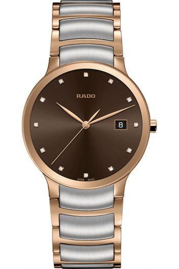 rado centrix brown dial quartz watch with steel & rose gold pvd bracelet for men - r30554723