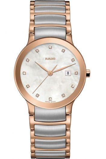 rado centrix mop dial quartz watch with steel & rose gold pvd bracelet for women - r30555902