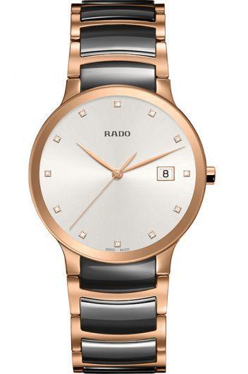 rado centrix silver dial quartz watch with ceramic & rose gold pvd strap for men - r30554762