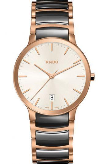 rado centrix white dial quartz watch with ceramic & rose gold pvd strap for men - r30554022