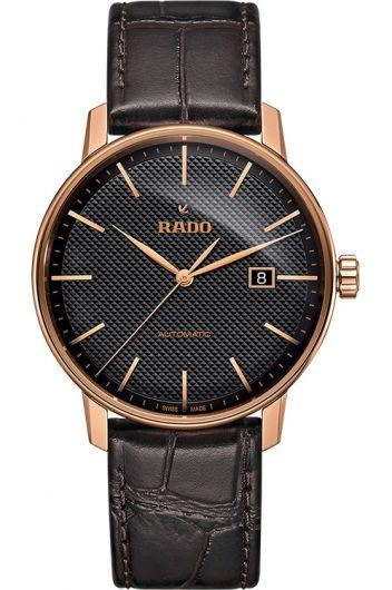 rado coupole black dial automatic watch with leather strap for men - r22877165