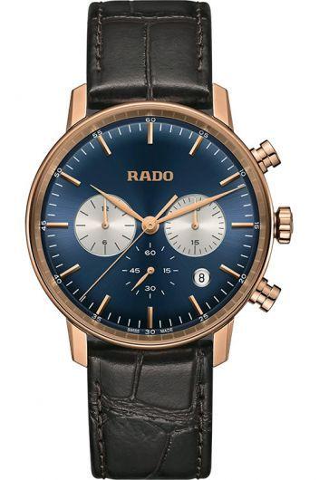 rado coupole classic blue dial quartz watch with leather strap for men - r22911205