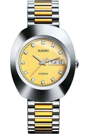 rado diastar original champagne dial quartz watch with steel & yellow gold pvd bracelet for men - r12391633-114.0391.3.063