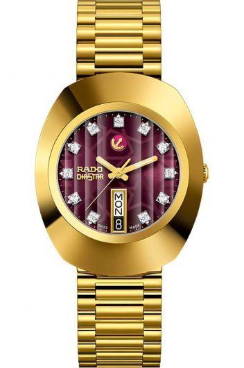 rado diastar original red dial automatic watch with steel & yellow gold pvd bracelet for men - r12413573