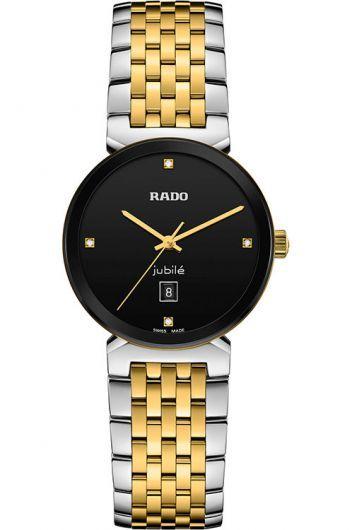 rado florence classic black dial quartz watch with steel & yellow gold pvd bracelet for women - r48913703