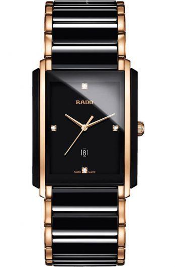 rado integral black dial quartz watch with ceramic & rose gold pvd strap for women - r20207712