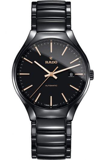 rado true black dial automatic watch with ceramic strap for men - r27056162