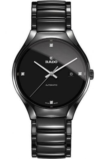 rado true black dial automatic watch with ceramic strap for men - r27056722