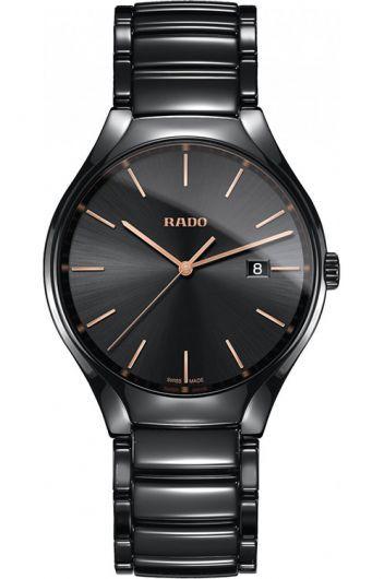 rado true black dial quartz watch with ceramic strap for men - r27238162