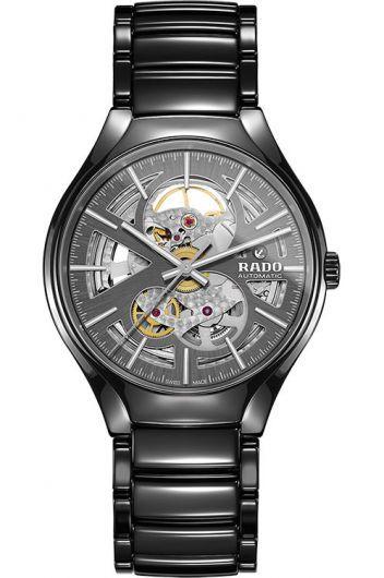 rado true skeleton dial automatic watch with ceramic strap for men - r27100112