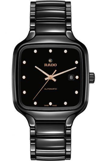 rado true square black dial automatic watch with ceramic strap for men - r27078702