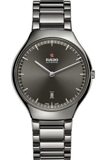 rado true thinline black dial automatic watch with ceramic strap for men - r27088102