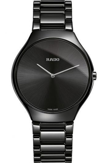 rado true thinline black dial quartz watch with ceramic strap for men - r27741182