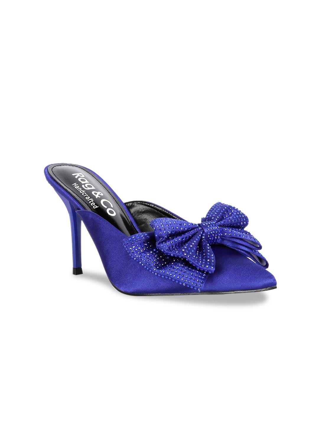 rag & co women navy blue embellished party mules with bows