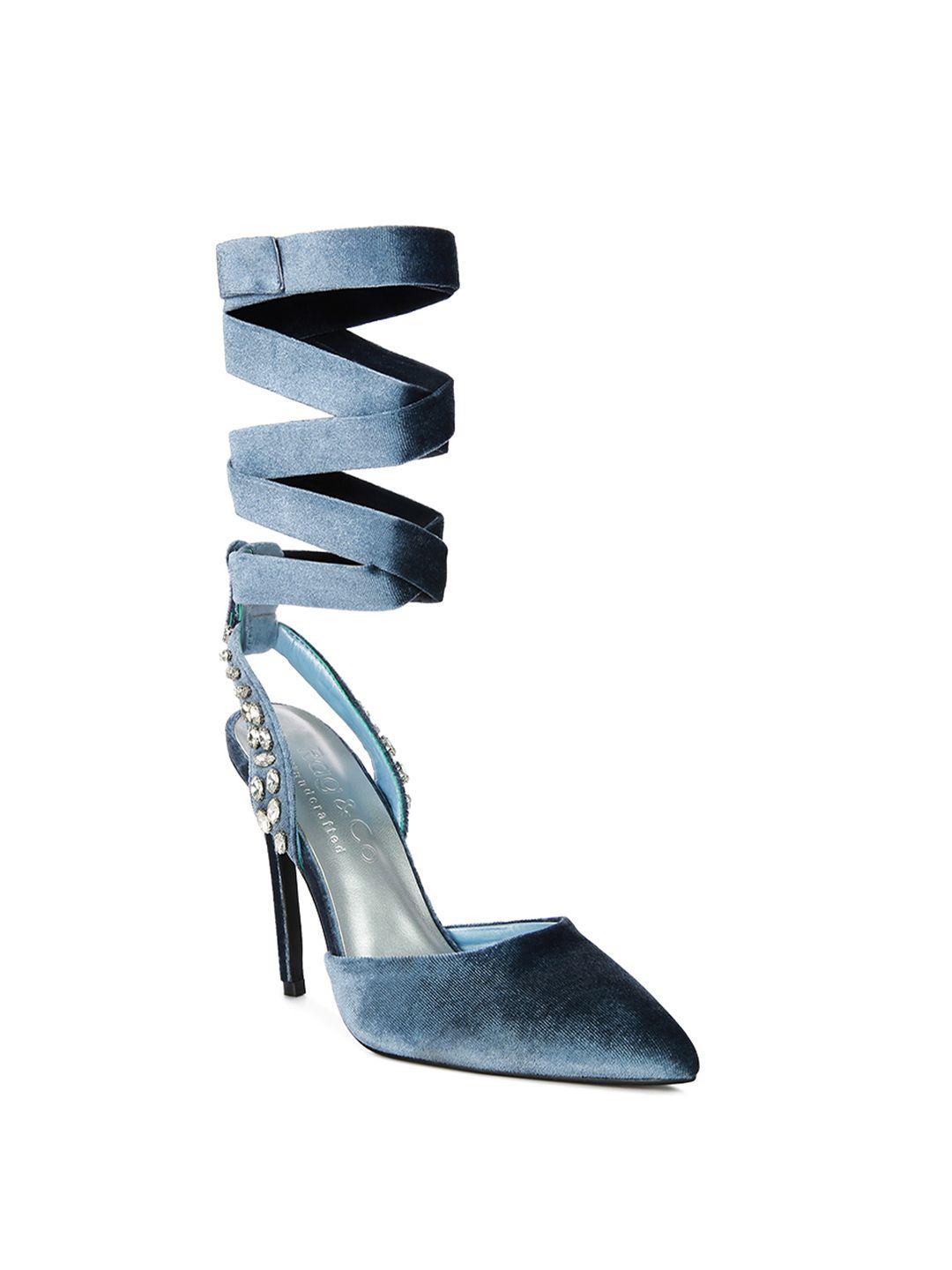 rag & co blue velvet party stiletto pumps