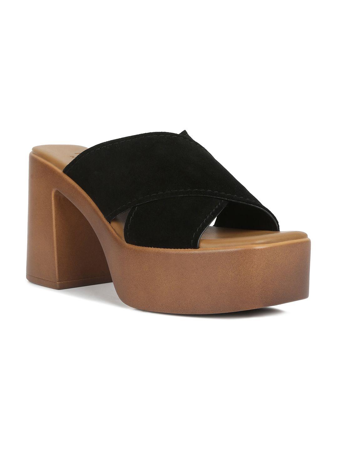 rag & co open toe suede platform heel mules