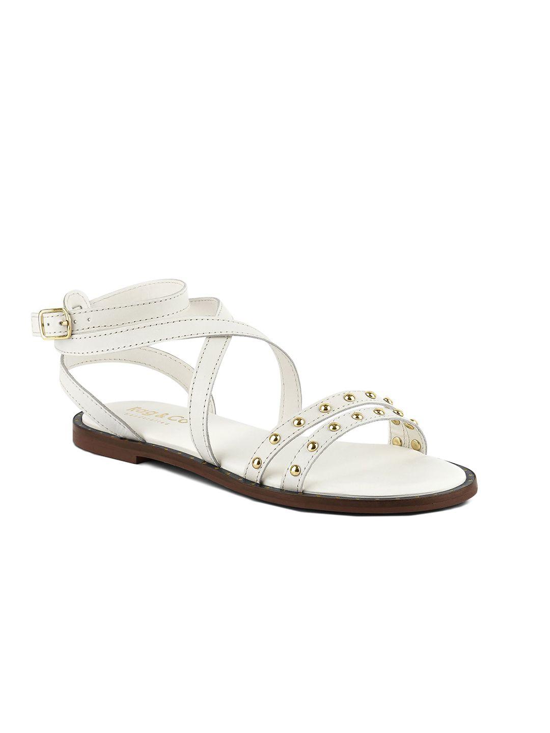 rag & co women embellished strappy leather open toe flats with ankle loop