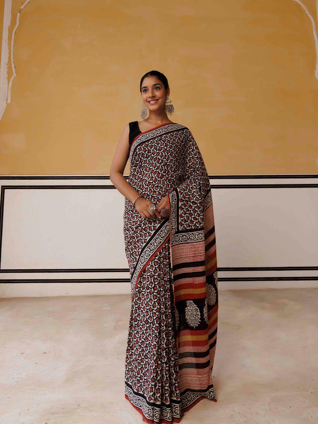 ragavi ajrakh printed pure cotton saree