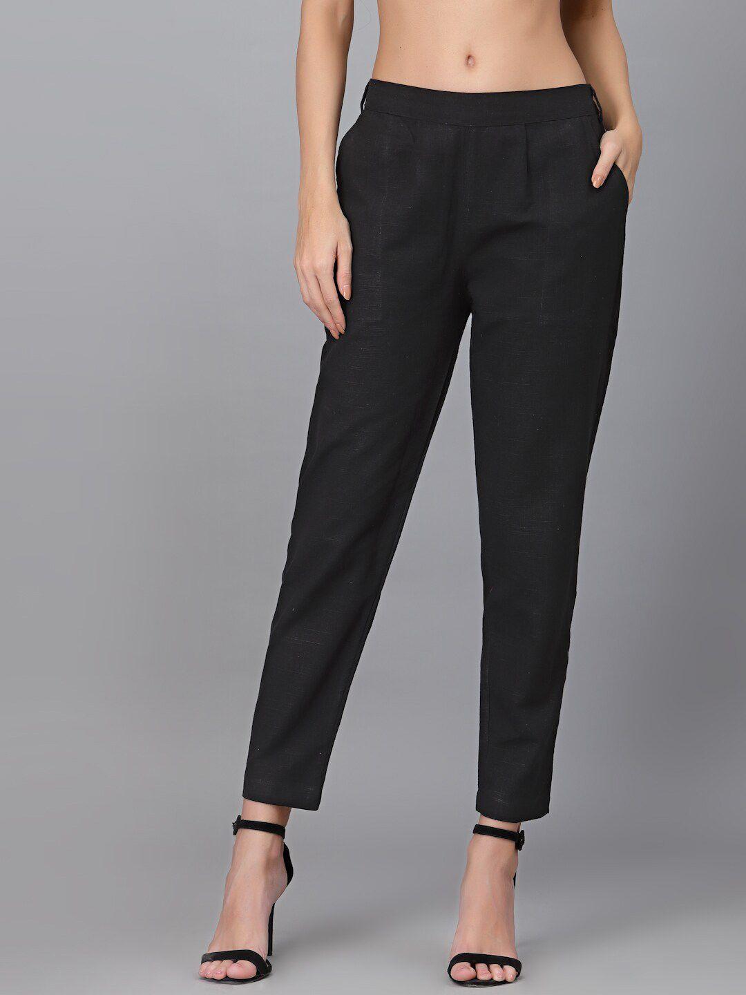 ragavi women tapered fit pleated cotton cropped cigarette trouser