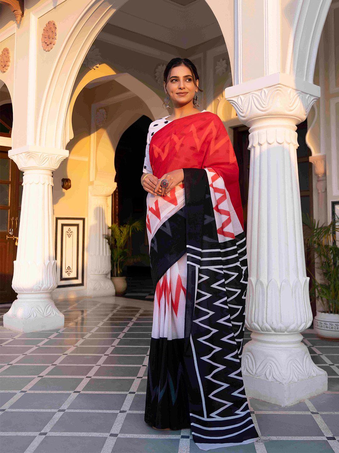 ragavi black & white pure cotton saree