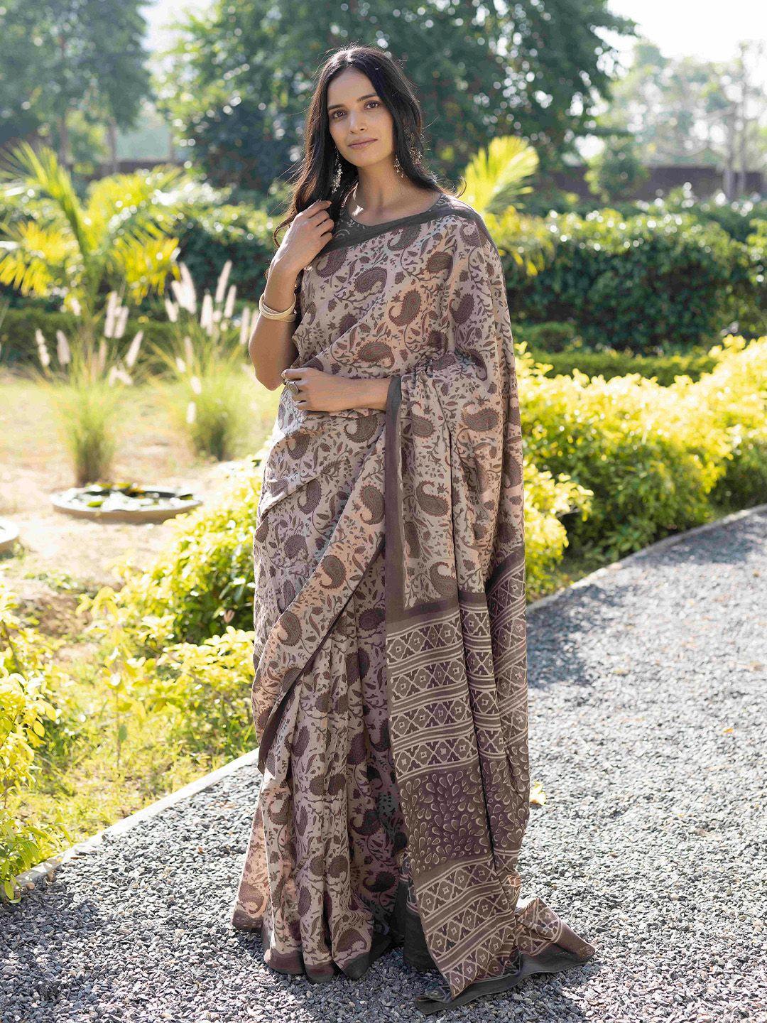 ragavi brown ethnic motifs pure cotton saree