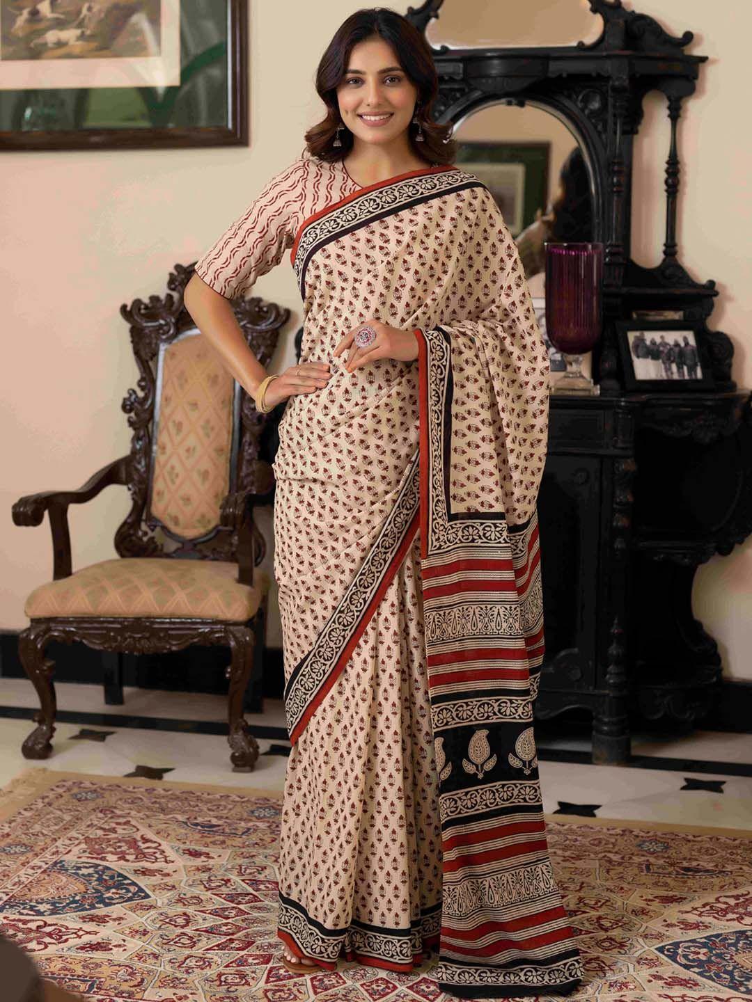 ragavi ethnic motifs printed pure cotton saree