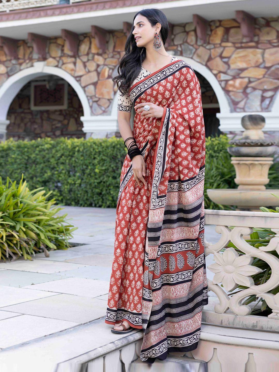 ragavi ethnic motifs printed pure cotton saree